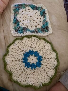 Handmade Crochet Home Bath Doilies in White, Blue, Green